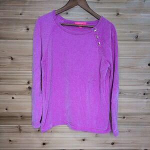 Lilly Pulitzer Pippin Chenille Sweater Fuchsia Pink Gold Novelty Button XL